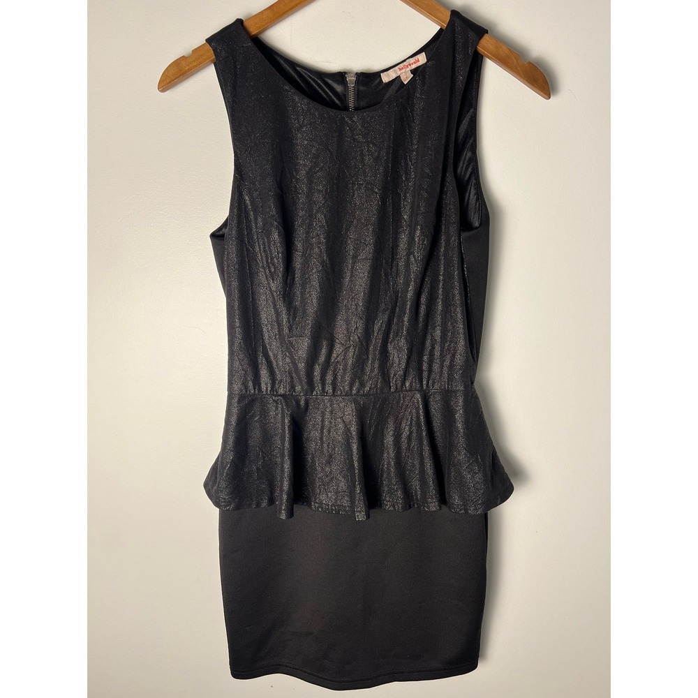 Hollywould Peplum Dress Wm 6/ Junior 7 Black Sleeveless Metallic Bodycon Mini